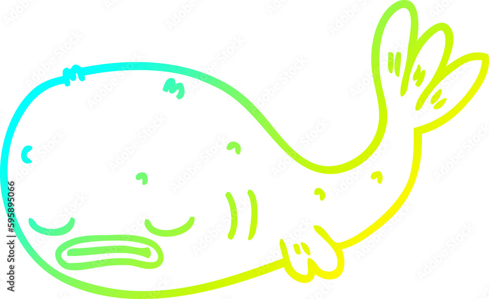 cold gradient line drawing of a cartoon fish