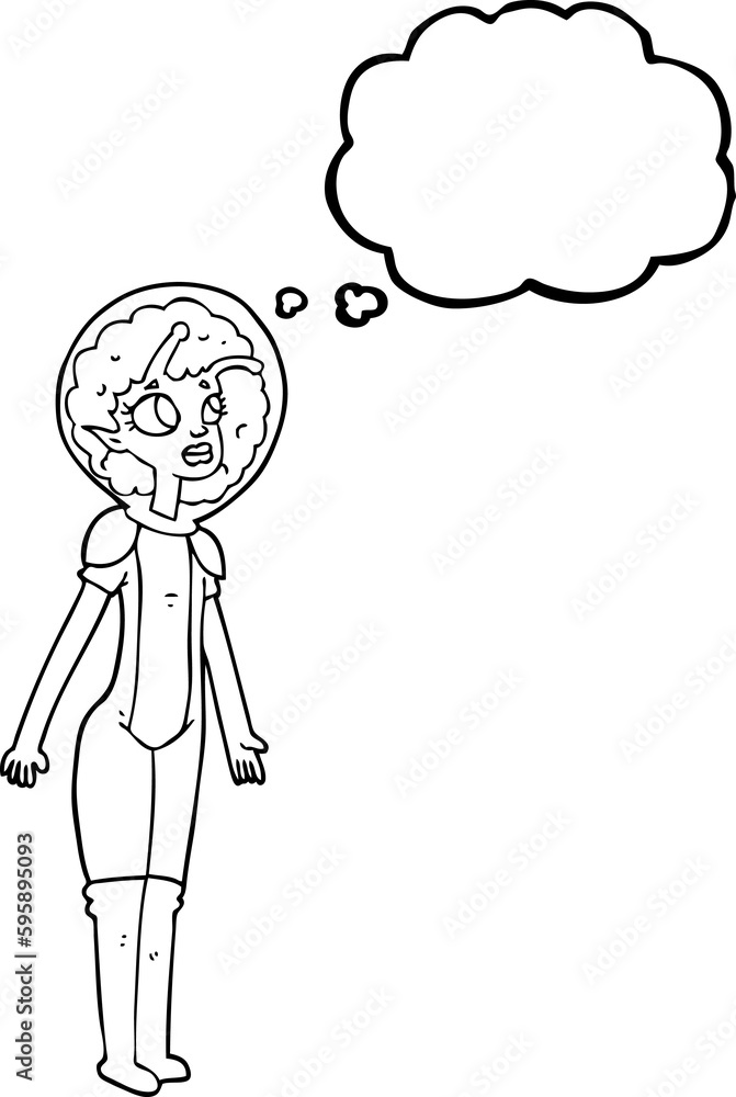 freehand drawn thought bubble cartoon alien space girl freehand drawn thought bubble cartoon alien space girl