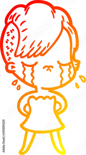 warm gradient line drawing of a cartoon crying girl