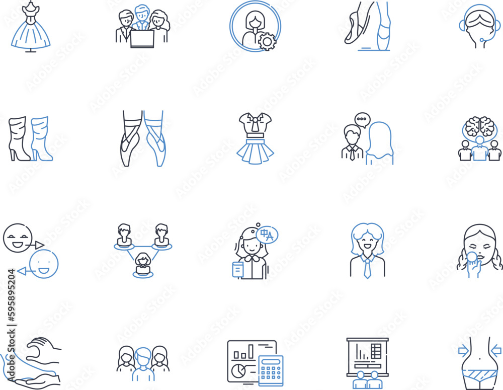 Feminine business line icons collection. Empowered, Graceful, Confident, Bold, Innovative, Sophisticated, Nurturing vector and linear illustration. Inspiring,Creative,Ambitious outline signs set