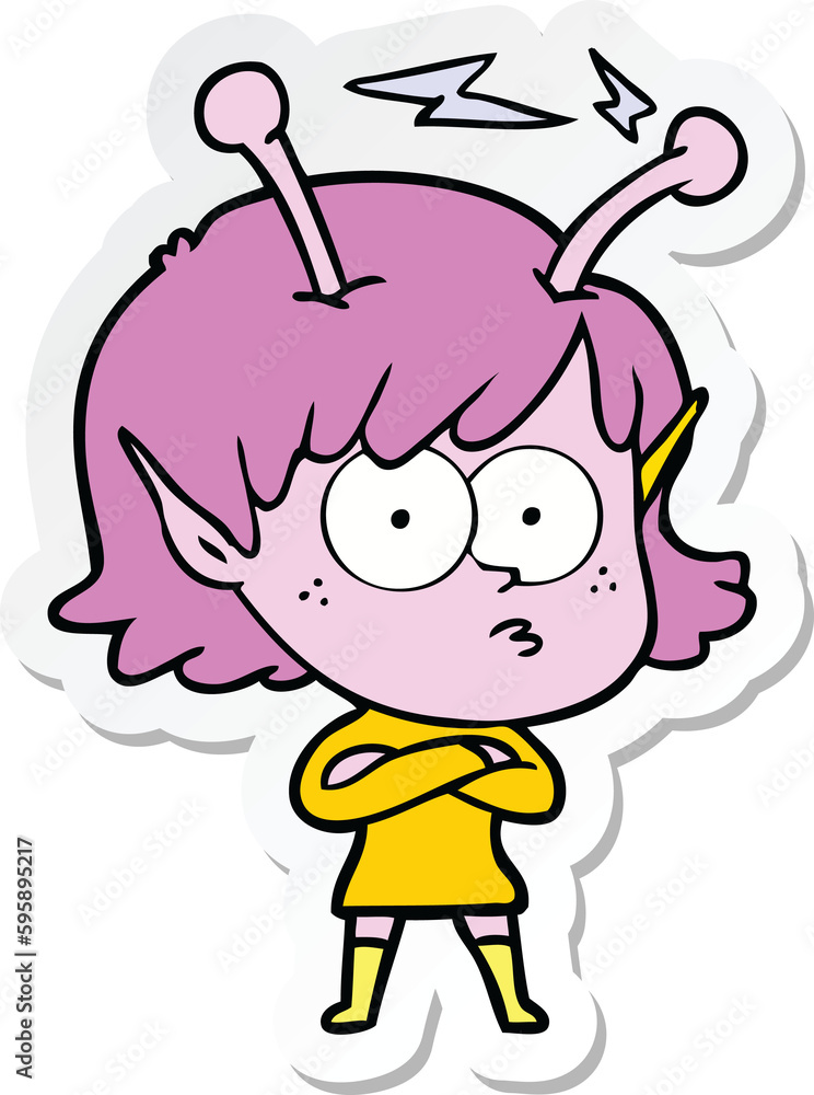 sticker of a cartoon alien girl sticker of a cartoon alien girl