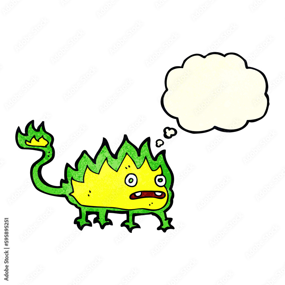 cartoon little fire demon with thought bubble cartoon little fire demon with thought bubble