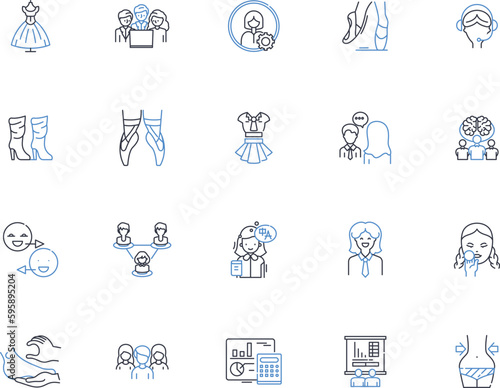 Feminine business line icons collection. Empowered  Graceful  Confident  Bold  Innovative  Sophisticated  Nurturing vector and linear illustration. Inspiring Creative Ambitious outline signs set