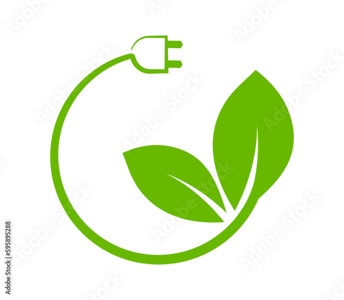 Save energy icon. Eco power icon. Green electric plug. Energy efficiency. Vector illustration.