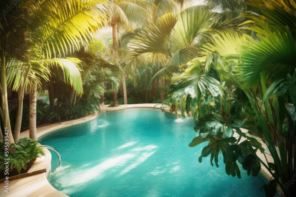Fototapeta premium pool in tropical resort, ai generative