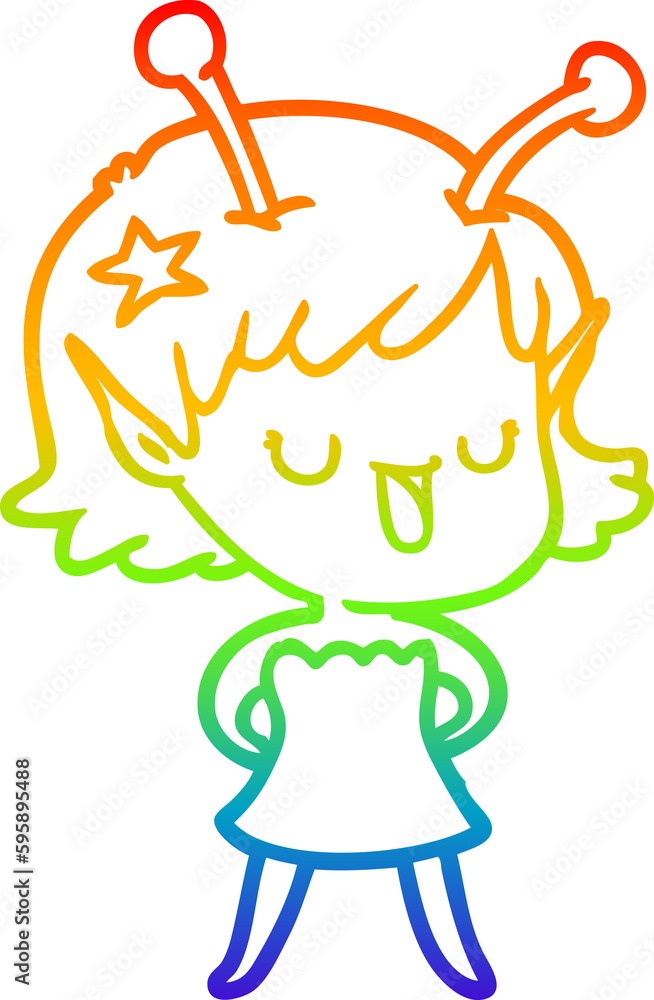 rainbow gradient line drawing of a happy alien girl cartoon rainbow gradient line drawing of a happy alien girl cartoon
