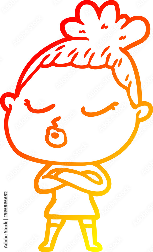 warm gradient line drawing of a cartoon calm woman warm gradient line drawing of a cartoon calm woman