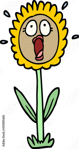 hand drawn doodle style cartoon shocked sunflower