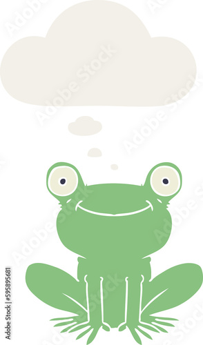 cartoon frog with thought bubble in retro style