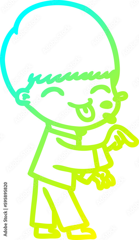 cold gradient line drawing of a cartoon boy