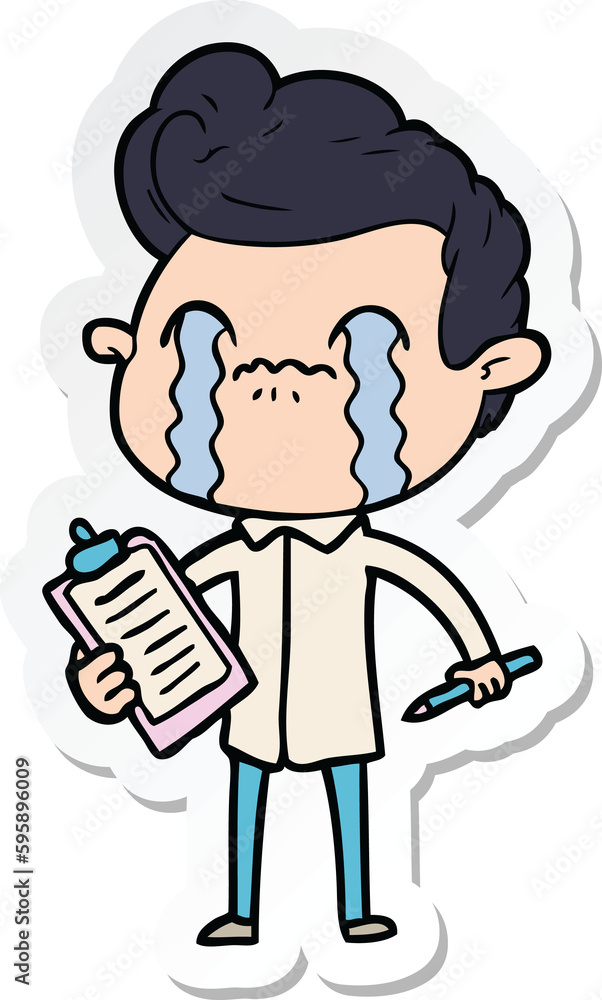 sticker of a cartoon man crying