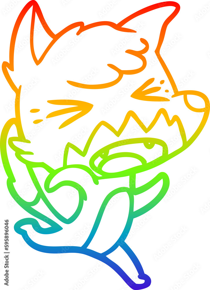 rainbow gradient line drawing of a angry cartoon fox running rainbow gradient line drawing of a angry cartoon fox running