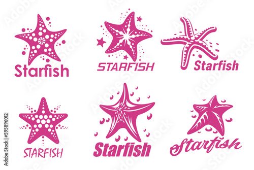 Starfish icons. Aquatic life, sea deep and ocean bottom creature, marine invertebrate simple icon or pictogram. Summer beach and vacation in tropics vector symbol with starfish underwater animal
