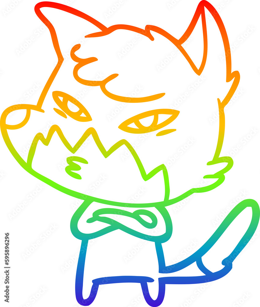 rainbow gradient line drawing of a clever cartoon fox rainbow gradient line drawing of a clever cartoon fox