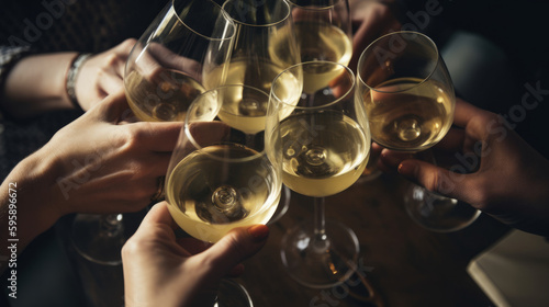People's hands are minted with glasses of wine Illustration AI Generative.
