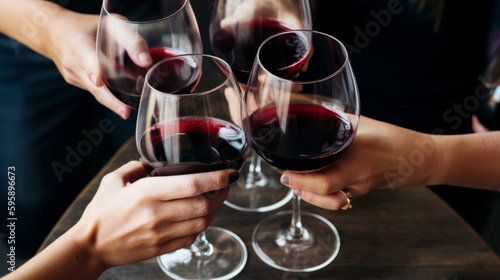 People's hands are minted with glasses of wine Illustration AI Generative.