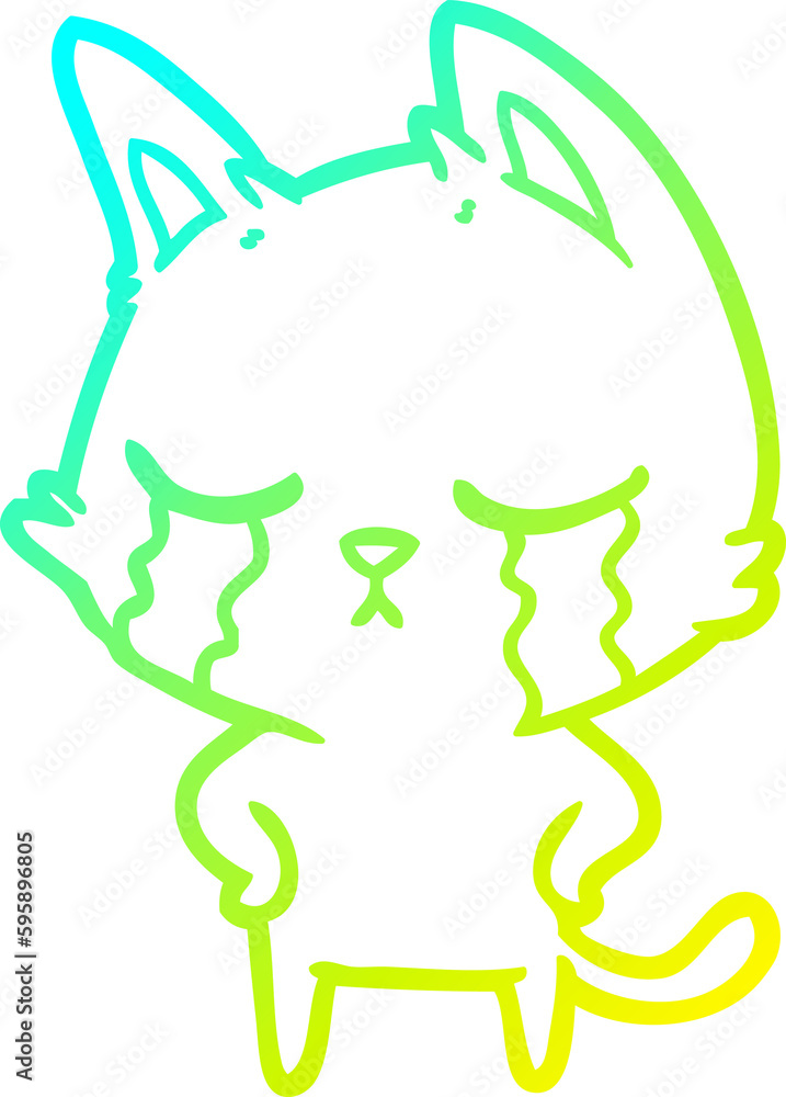 cold gradient line drawing of a crying cartoon cat cold gradient line drawing of a crying cartoon cat