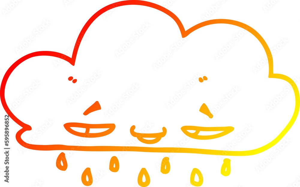 warm gradient line drawing of a cartoon rain cloud warm gradient line drawing of a cartoon rain cloud