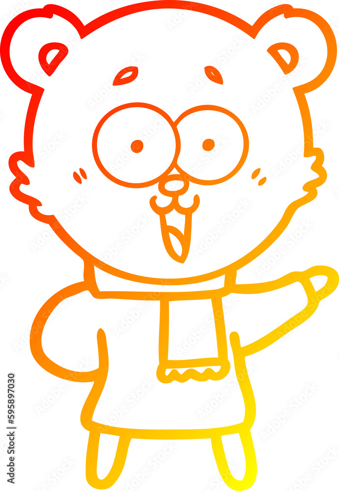 warm gradient line drawing of a laughing teddy bear cartoon in winter clothes warm gradient line drawing of a laughing teddy bear cartoon in winter clothes