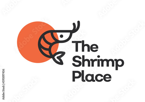 seafood shrimp logo in color for company with name and tagline