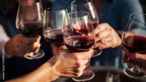 People's hands are minted with glasses of wine Illustration AI Generative.