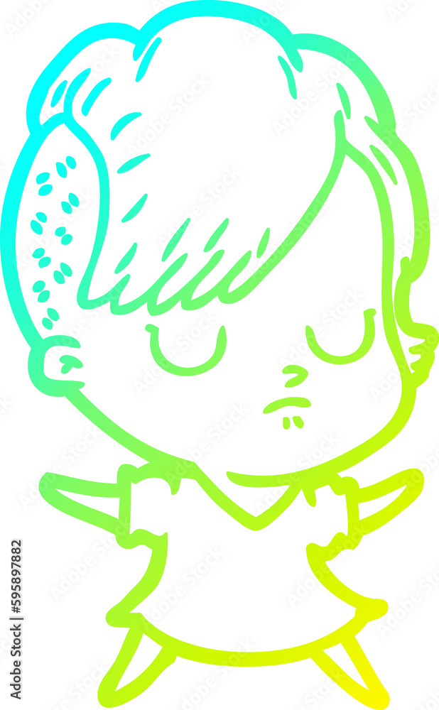 cold gradient line drawing of a cartoon woman cold gradient line drawing of a cartoon woman