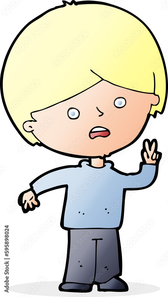 cartoon unhappy boy giving peace sign cartoon unhappy boy giving peace sign