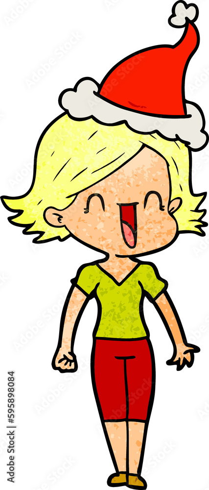 hand drawn textured cartoon of a happy woman wearing santa hat hand drawn textured cartoon of a happy woman wearing santa hat