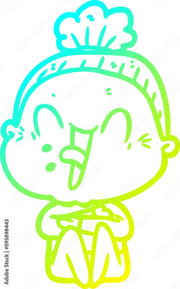 cold gradient line drawing of a cartoon happy old woman cold gradient line drawing of a cartoon happy old woman