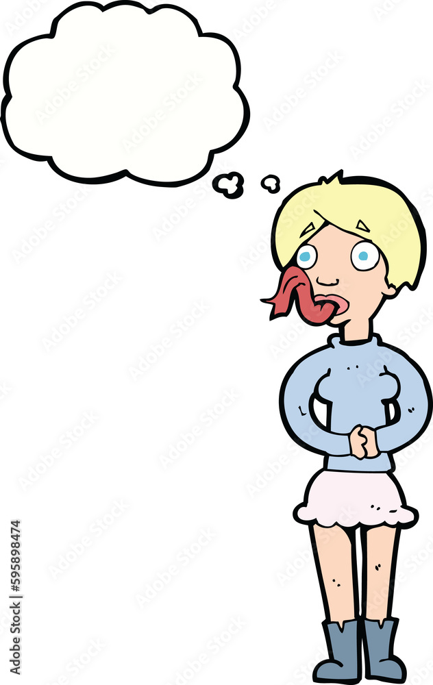 cartoon woman with snake tongue with thought bubble cartoon woman with snake tongue with thought bubble