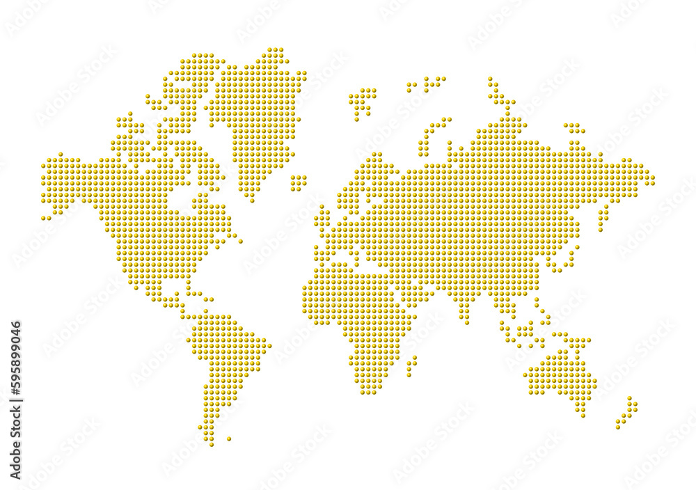 World map made of yellow dots. Isolated on transparent background