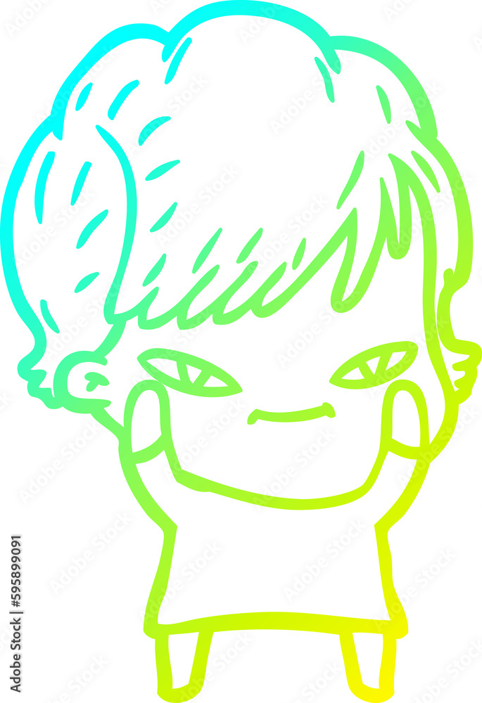 Obraz premium cold gradient line drawing of a cartoon happy woman