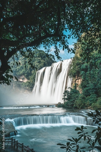 Huangguoshu Waterfall  famous scenery in Guizhou  China  karst terrain  waterfall height 77.8m  width 101m