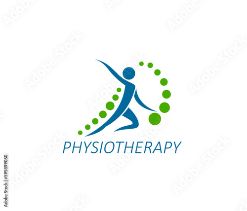 Physiotherapy icon, chiropractic of spine pain and health care, vector symbol. Physiotherapy massage, chiropractor medical rehabilitation therapy center sign, spine and back pain orthopedic clinic