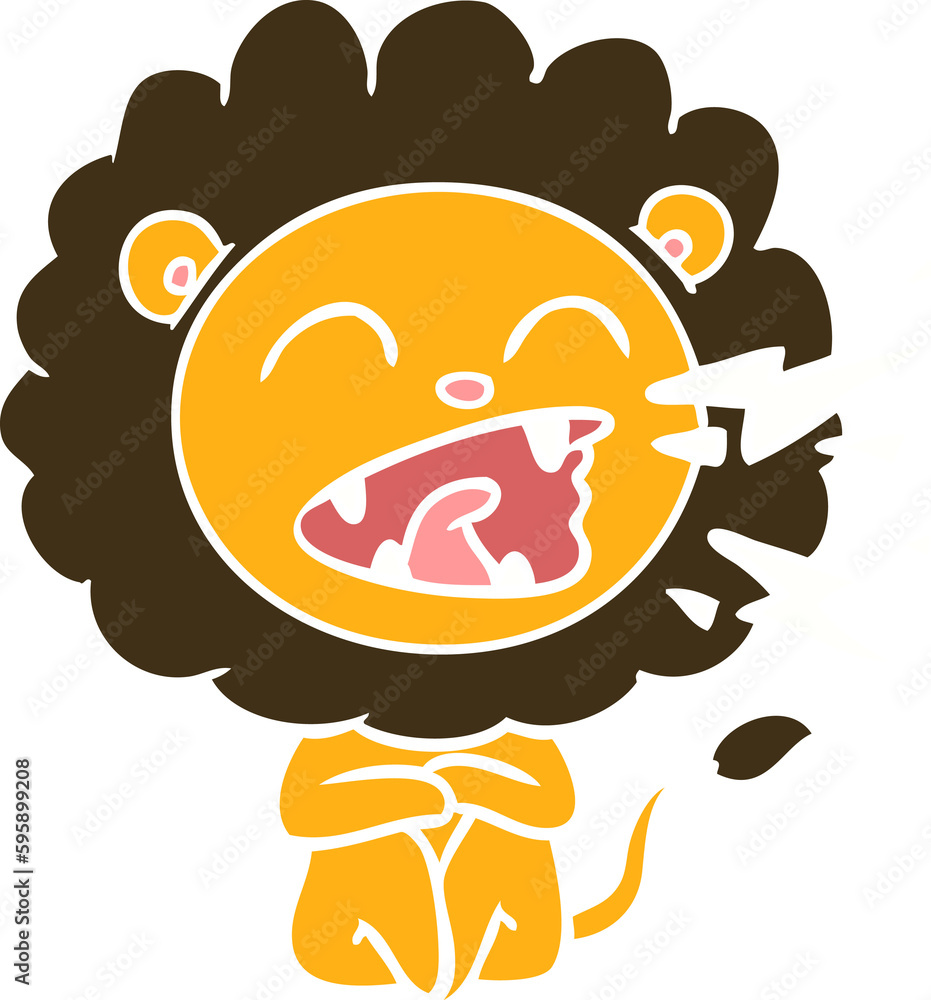 flat color style cartoon roaring lion flat color style cartoon roaring lion