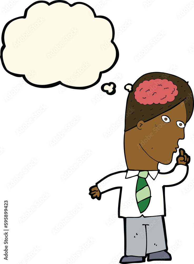 cartoon businessman with huge brain with thought bubble cartoon businessman with huge brain with thought bubble