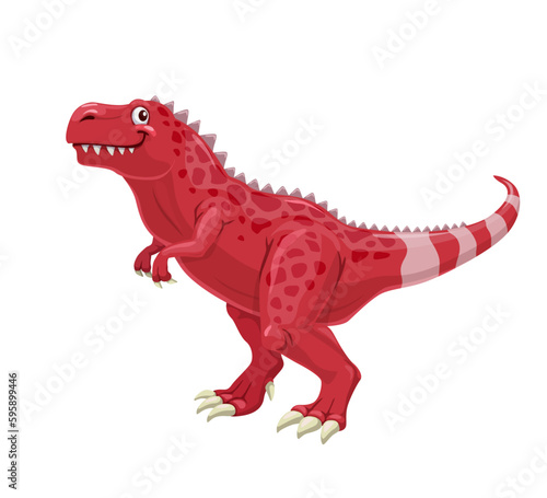 Cartoon Tarbosaurus dinosaur character. Extinct reptile  prehistoric animal cheerful mascot or vector cute personage. Mesozoic era lizard  paleontology carnivore dinosaur with sharp teeth and claws