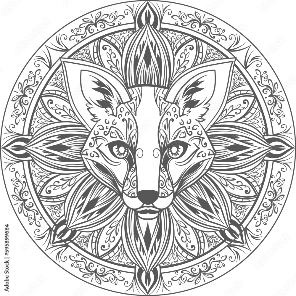 Vector coloring book Zentangle fox for adult anti-stress coloring books ...