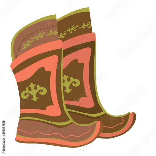 National shoes in Mongolia. Traditional leather boots of nomads are gutals. Vector illustration on a white background. The usual shoes of Mongolian wrestlers.