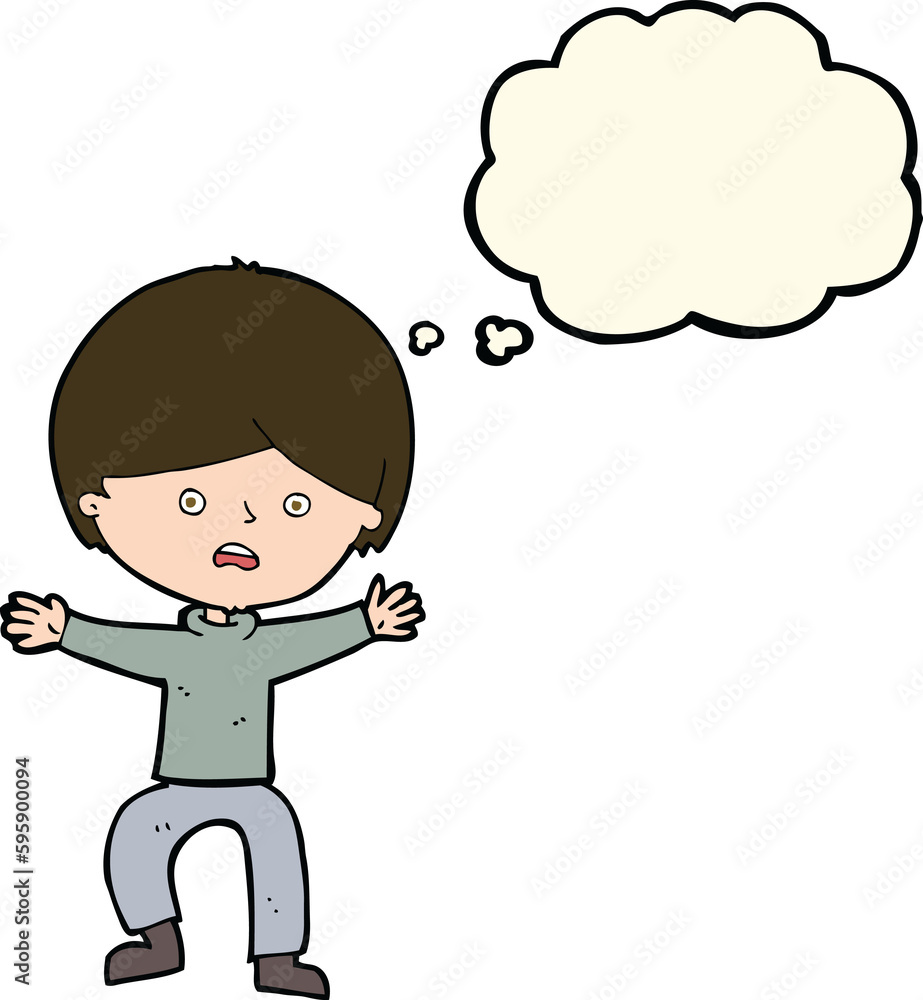 cartoon boy panicking with thought bubble cartoon boy panicking with thought bubble