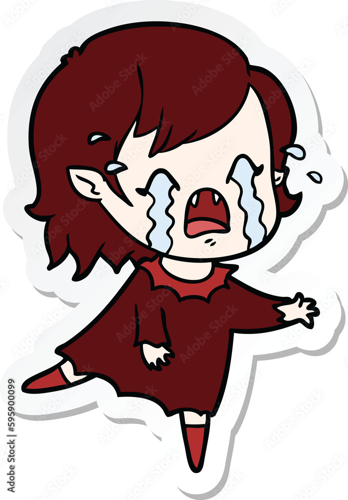 sticker of a cartoon crying vampire girl sticker of a cartoon crying vampire girl
