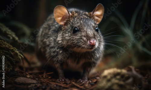 close up photo of dasyurid marsupial on blurry forest background. Generative AI