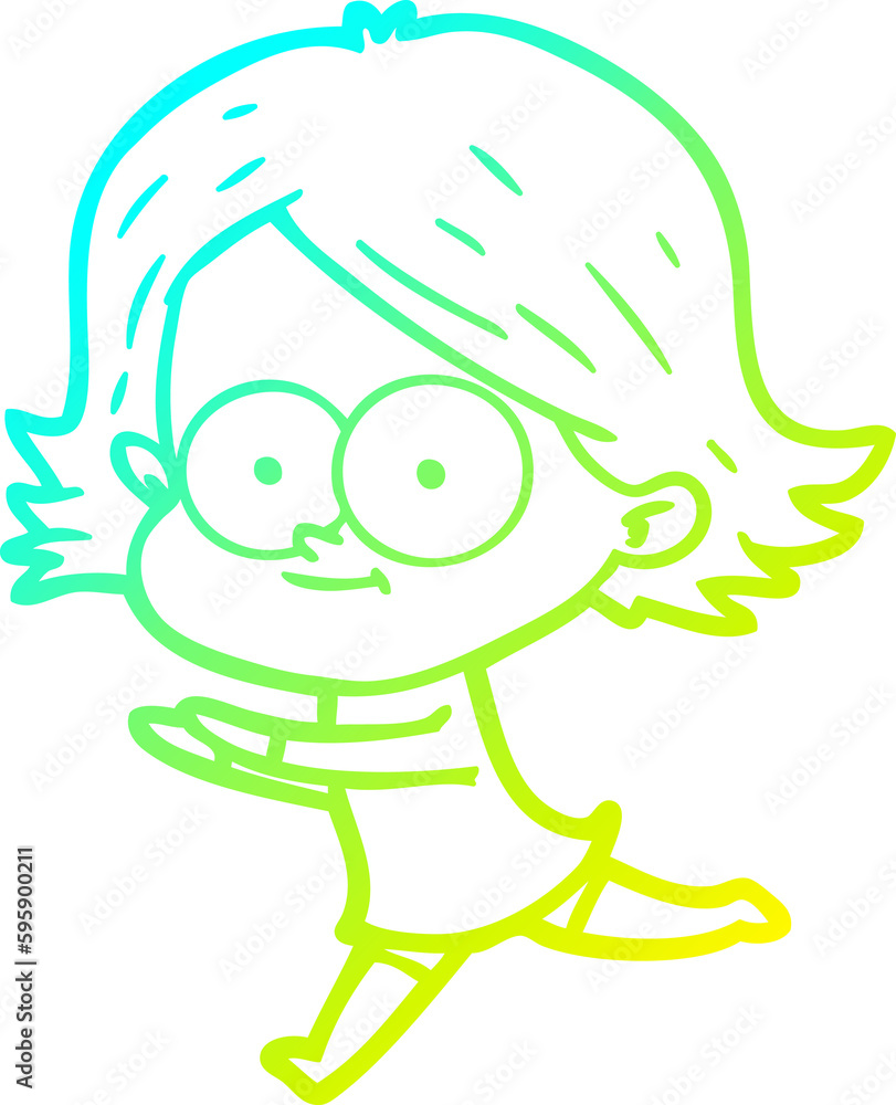 cold gradient line drawing of a happy cartoon girl cold gradient line drawing of a happy cartoon girl