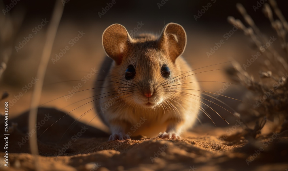 Photo of desert dormouse amidst a barren & sandy landscape. tiny rodent is depicted with its large eyes and delicate paws emphasizing its adorable and vulnerable demeanor. Generative AI Photo of desert dormouse amidst a barren & sandy landscape. tiny rodent is depicted with its large eyes and delicate paws emphasizing its adorable and vulnerable demeanor. Generative AI