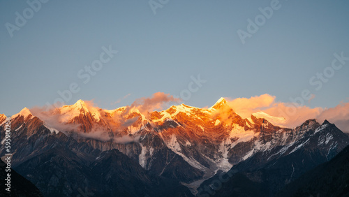 Namcha Barwa, golden snow mountain,at the confluence of the Himalayas and Nyenchenthanglha Mountains, Tibet, China