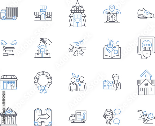 Social clubs line icons collection. Community, Friendship, Nerking, Fun, Inclusion, Unity, Diversity vector and linear illustration. Engagement,Activities,Bonding outline signs set