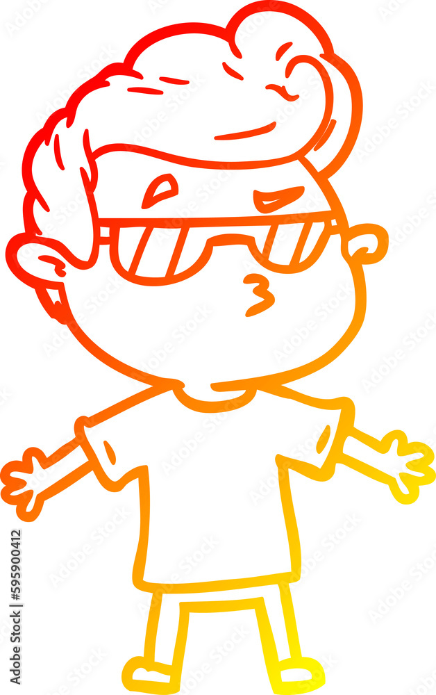 warm gradient line drawing of a cartoon cool guy