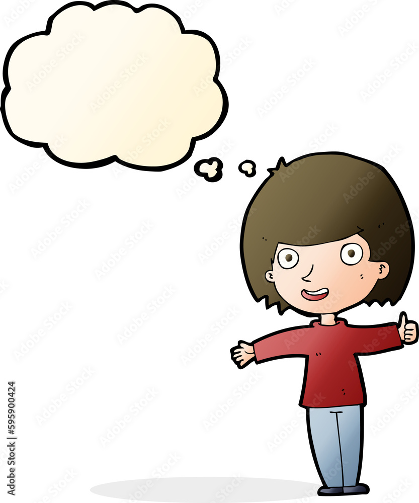 cartoon happy woman with thought bubble cartoon happy woman with thought bubble