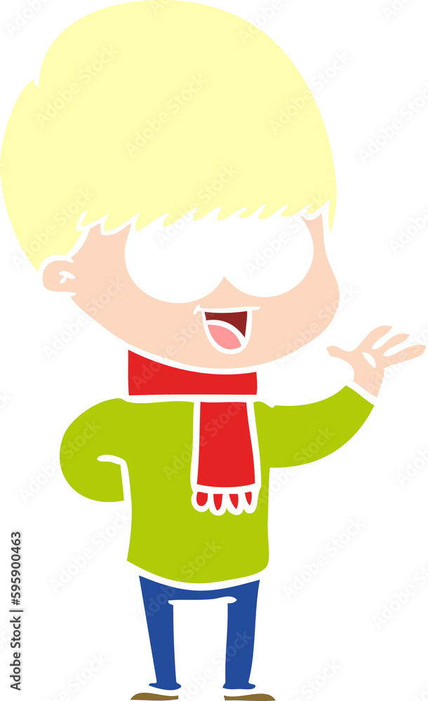 happy flat color style cartoon boy waving happy flat color style cartoon boy waving