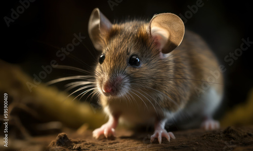 photo of deer mouse (genus Peromyscus) in its natural habitat. Generative AI © Bartek